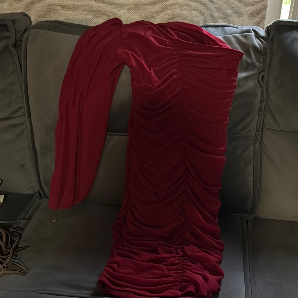 SHEIN One Shoulder Dress in Deep Red